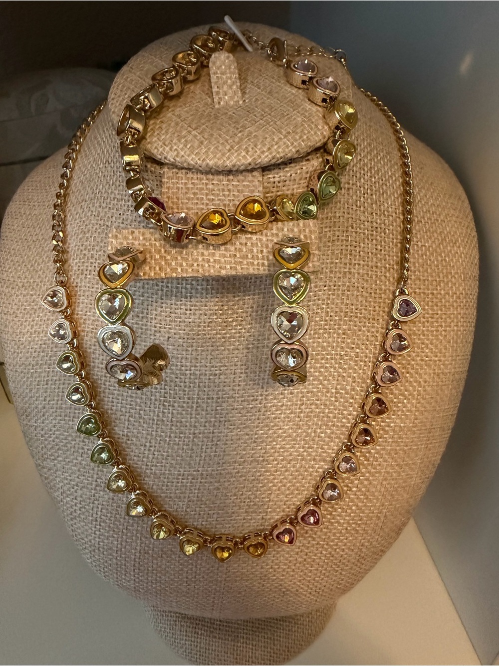 Gold-Tone Multicolor Heart Necklace, Bracelet & Earring Set - Women’s Jewelry
